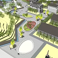 Traditional Architectural Complex Layout With Tower Structure Multiple Buildings Ponds Green Spaces And Pathways