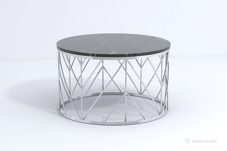 Sleek Modern Coffee Table With Round Marble Top And Geometric Metal Frame 3d model 