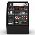Cosmetics Display Shelf With Top Screen And Organized Makeup Products