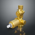 Golden Metal Valve Component With Multiple Connections And Shiny Surface Design