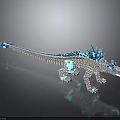 Fantasy Dinosaur 3D Model With Gray Body Blue Spiked Back And Glowing Crystal Structures