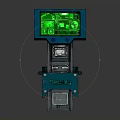 Blue Technical Device With Green Digital Screen And Scanning Graphics