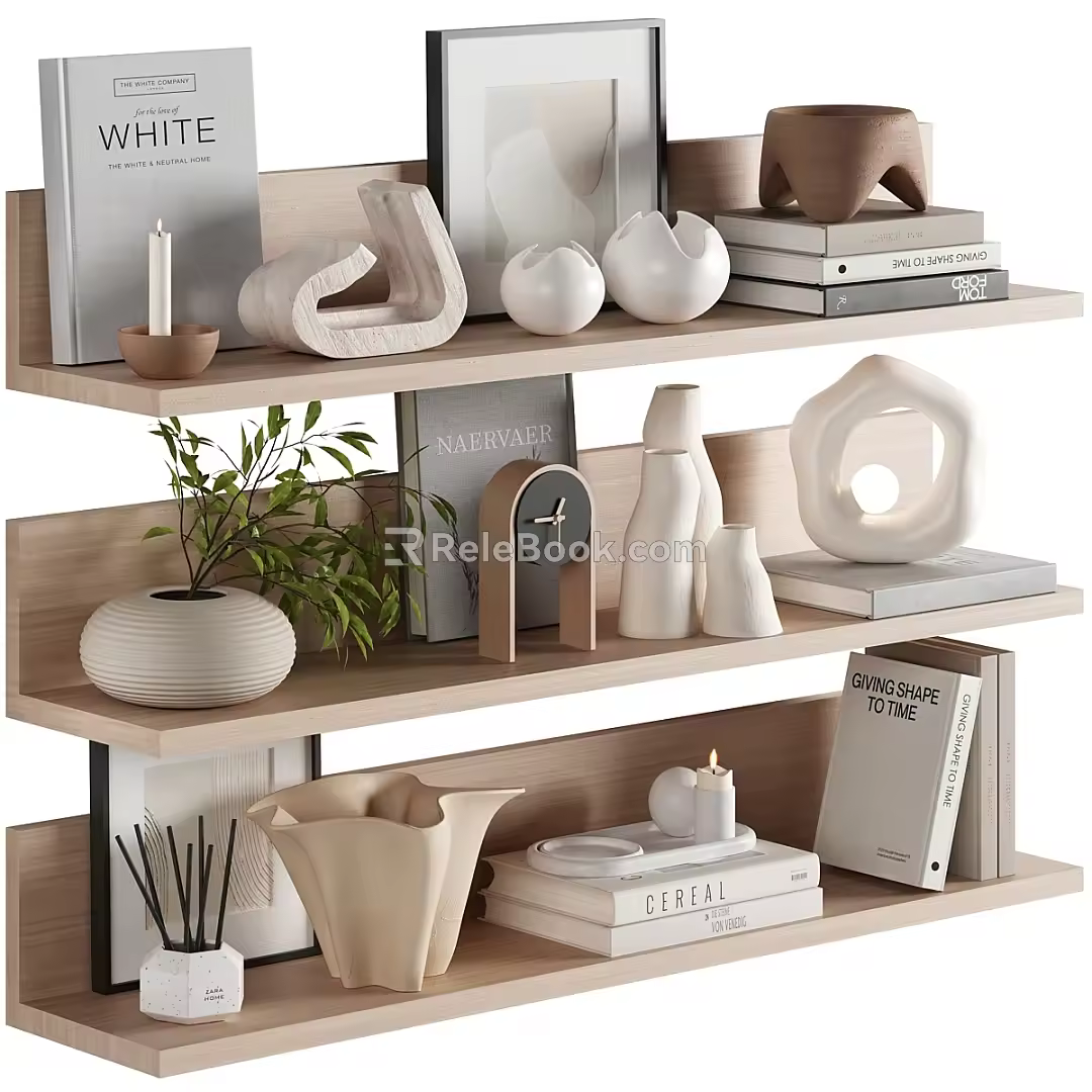 Decorative Ornaments Combination Wall Decorative Shelf Bookshelf 3d model