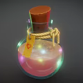 Glass Bottle With Cork Stopper Red Liquid Rope Tied Yellow Tag And Colorful Reflections