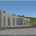 Modern School Building with Large Windows White Facade Green Lawn and Trees