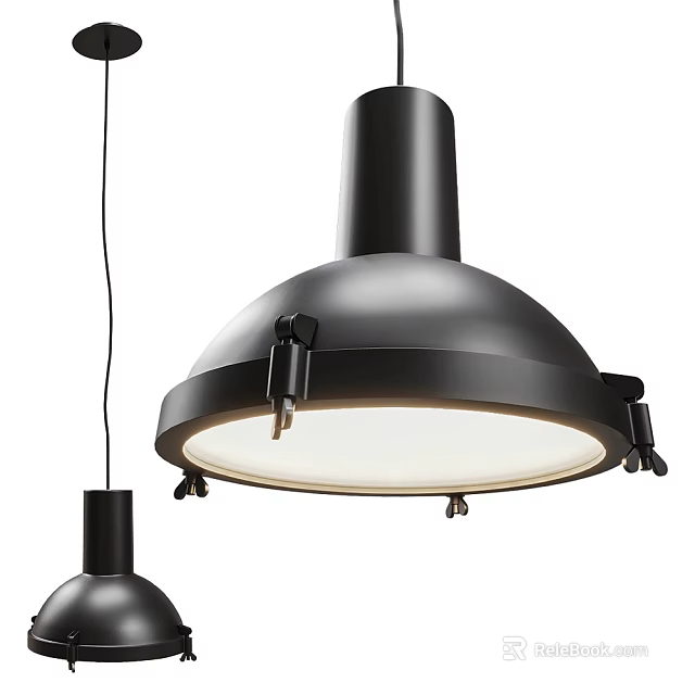 Black Modern Pendant Light with Metal Frame Circular Shade and Warm Illumination 3d model 