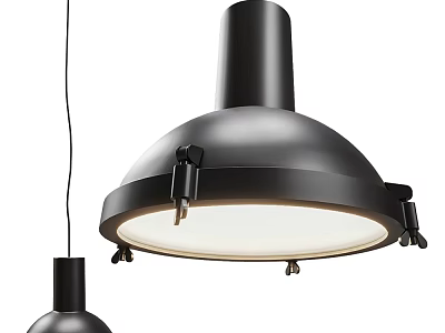 Black Modern Pendant Light with Metal Frame Circular Shade and Warm Illumination 3d model