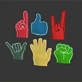 Man Showing Colorful Hand Gesture Silhouettes Thumbs Up Rock Sign And Fist On Dark Background