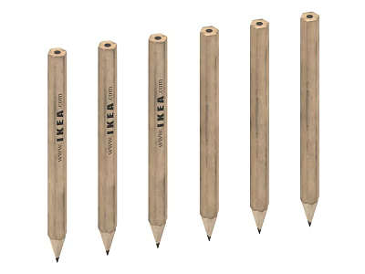 IKEA Wooden Pencils Set of Six with Natural Wood and Sharpened Tips 3d model