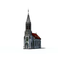 Classic European Architecture With Spire Red Roof White Walls And Arched Windows