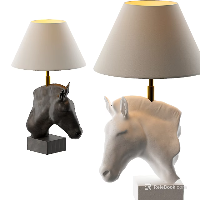 Unique Shaped Table Lamp with Animal Head Design Base Golden Post and Cream White Lampshade 3d model 