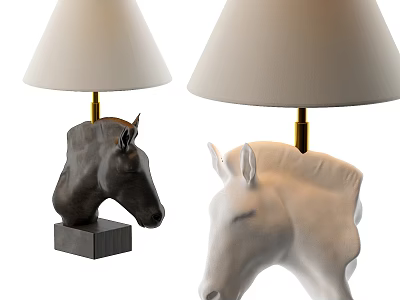 Unique Shaped Table Lamp with Animal Head Design Base Golden Post and Cream White Lampshade 3d model