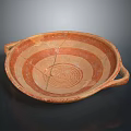 Traditional Hand Carved Sculpture Pottery Dish With Red And Brown Stripes And Two Handles
