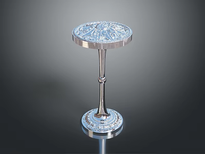 Elegant Metallic Side Table With Intricate Carved Top And Decorative Base 3d model