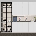 Sleek Modern Wine Cabinet With Glass Doors Wine Bottles Wine Glasses And LED Lighting