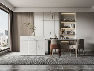 Modern Restaurant Dining Table and Chair Bar Cabinet Chair Ornaments 3d model