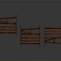 Three Brown Wooden Folding Gates Against Gray Background With Reflective Surface