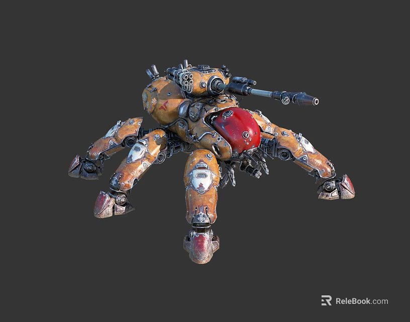 Intelligent Machine With Multi Legged Mechanical Structure Red Head And Weapon System 3d model 