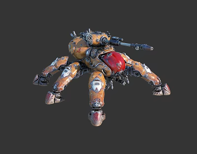 Intelligent Machine With Multi Legged Mechanical Structure Red Head And Weapon System 3d model