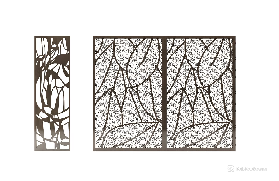Modern Decorative Partition With Laser Cut Leaf Pattern For Room Divider 3d model 