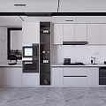 Modern Kitchen Interior Design With White Cabinets Marble Countertops Open Shelving And Appliances