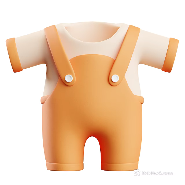 Cute Baby Overalls Outfit With Orange Overalls And White Top And Two White Buttons 3d model 