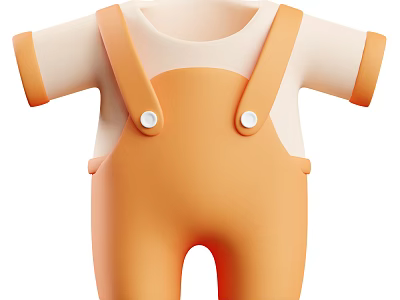 Cute Baby Overalls Outfit With Orange Overalls And White Top And Two White Buttons 3d model