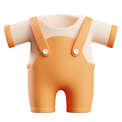 Cute Baby Overalls Outfit With Orange Overalls And White Top And Two White Buttons 3d model