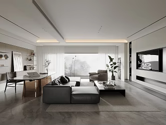 Simple Home Living Room Leather Sofa Coffee Table Combination TV Background Wall Leisure Sofa Chair Marble Desk Chair Decorative Cabinet Jewelry Ornaments Large Flat Floor 3d model