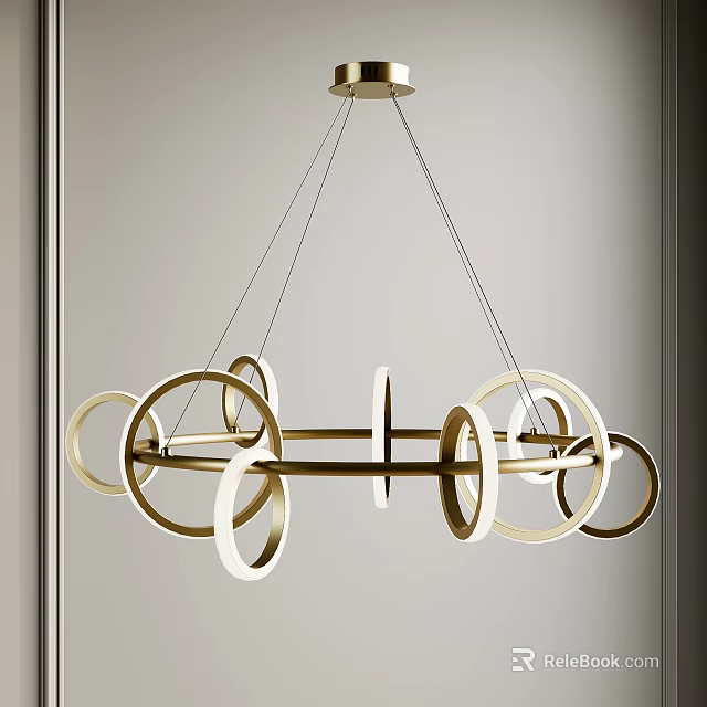 Elegant Modern Chandelier with Multiple Circular Rings and Golden White Metallic Design 3d model 