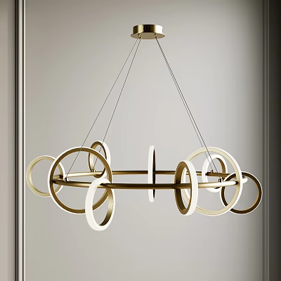 Elegant Modern Chandelier with Multiple Circular Rings and Golden White Metallic Design 3d model