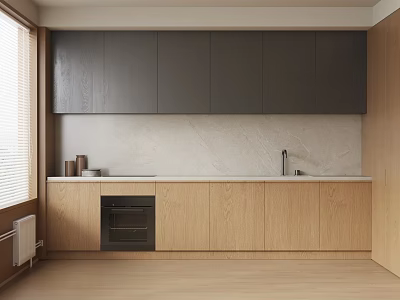 Modern Kitchen With Dark Gray Upper And Light Wood Lower Cabinets Stone Countertop Sink Faucet 3d model