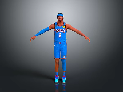 Man Wearing Blue Thunder Jersey Number 3 With Arm Knee Sleeves And Blue Sneakers 3d model