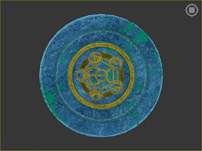 Circular Floor Tile With Blue Green Surface And Golden Central Pattern 3d model