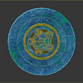 Circular Floor Tile With Blue Green Surface And Golden Central Pattern
