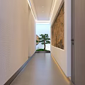 Elevator Hallway Modern Interior Design With Decorative Painting Mini Pine Tree And Recessed Lighting 3d model