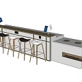 Modern Bar Counter Interior Design With Wooden Structure And High Stools 3d model