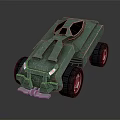 Green Armored Military Vehicle Toy Model With Large Wheels And Red Rims Front Design