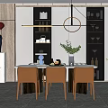 Modern Restaurant Interior With Dining Table Chairs Pendant Light And Decorative Plants 3d model