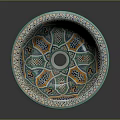 Intricately Carved Colorful Ceramic Basin With Traditional Floral And Geometric Patterns