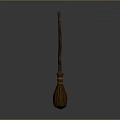 Vintage Handmade Broom Featuring Wooden Handle And Woven Straw Bristles