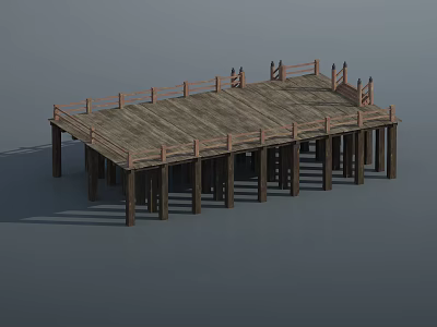 Wooden Platform Structure With Railing And Support Pillars Design 3d model