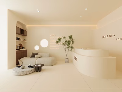 Minimalist Interior Design For Yoga Studio With Cozy Sofa And Plant 3d model