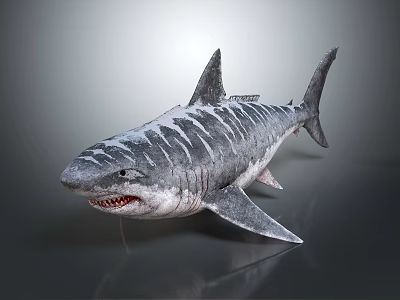 Realistic Striped Shark 3D Model With Sharp Teeth And Gray Skin 3d model