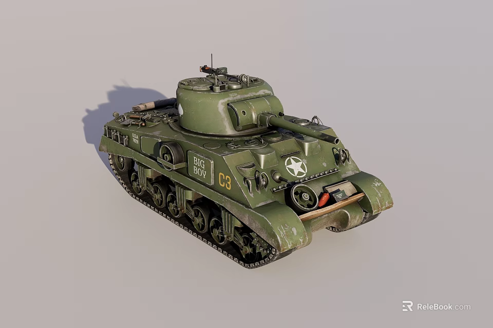 Highly Detailed Green Military Tank With Star Emblem And D3 Number 3d model 
