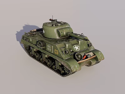 Highly Detailed Green Military Tank With Star Emblem And D3 Number 3d model