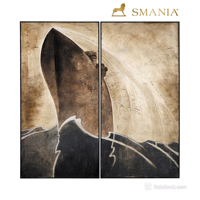Framed Abstract Wall Art With Two Panel Design And Textured Background 3d model 