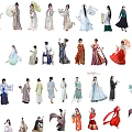 Group of People Wearing Traditional Hanfu With Elegant Postures Holding Colorful Umbrellas