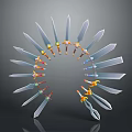 Weapons in Circular Arrangement with Various Knives Swords and Colorful Handles on Gray Background