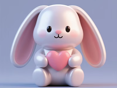 Cute White Rabbit Decorative Figurine Set With Pink Heart And Adorable Design For Home 3d model